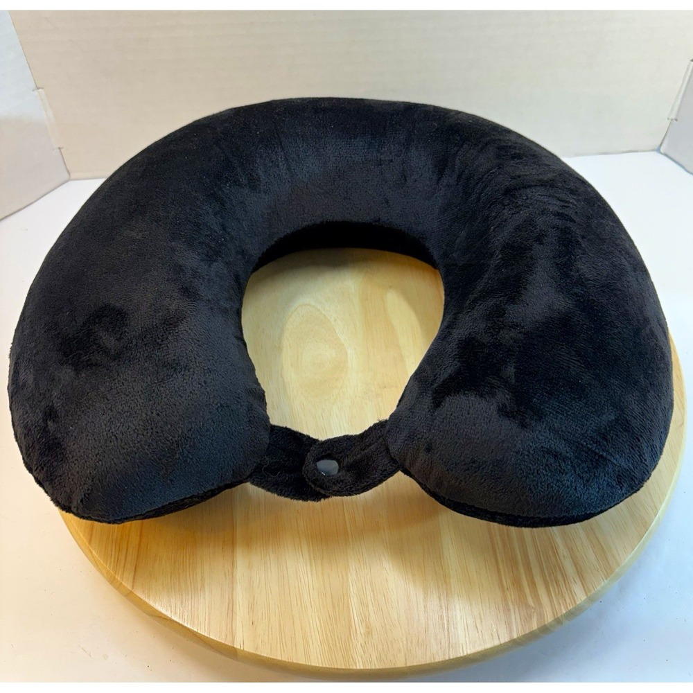Black U-Shaped Travel Neck Pillow Memory Foam Padding Snap Closure Unbranded